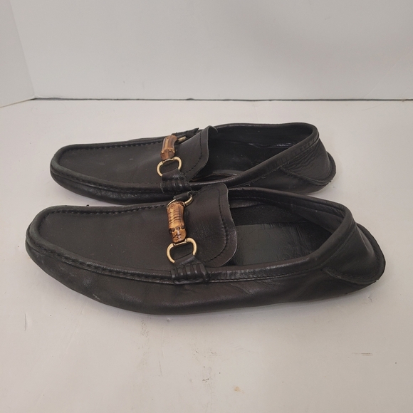 Gucci Black Men's Bamboo Leather LoafersSize 9